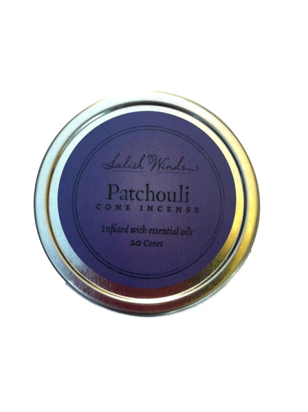 Patchouli Cone Incense - 10 Cones in metal tin.